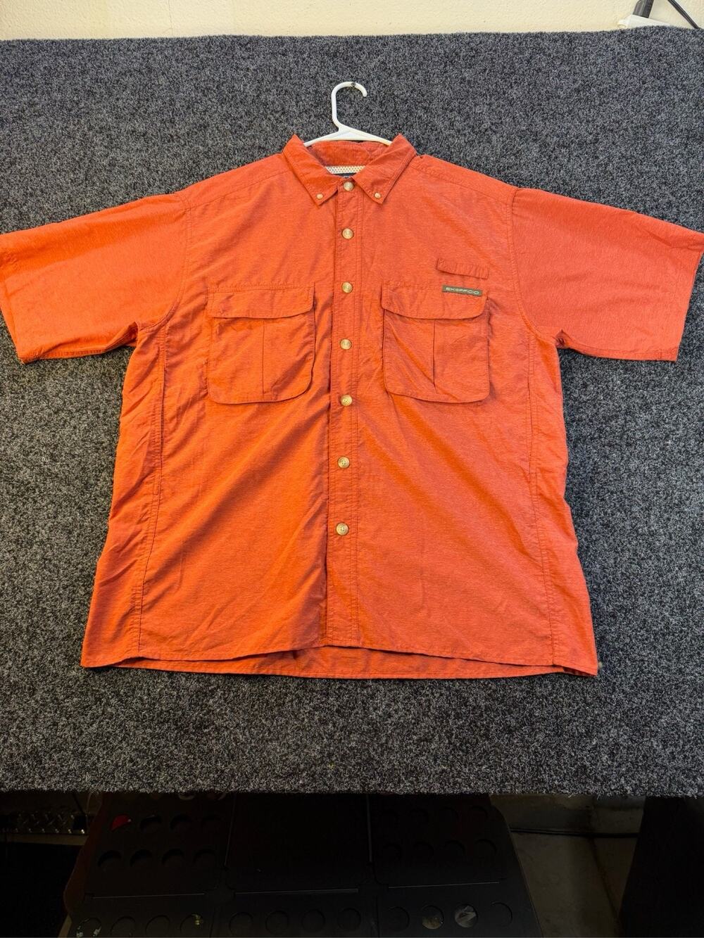 ExOfficio Mens Large Orange Vented Short Sleeve Fishing Hiking Shirt Large